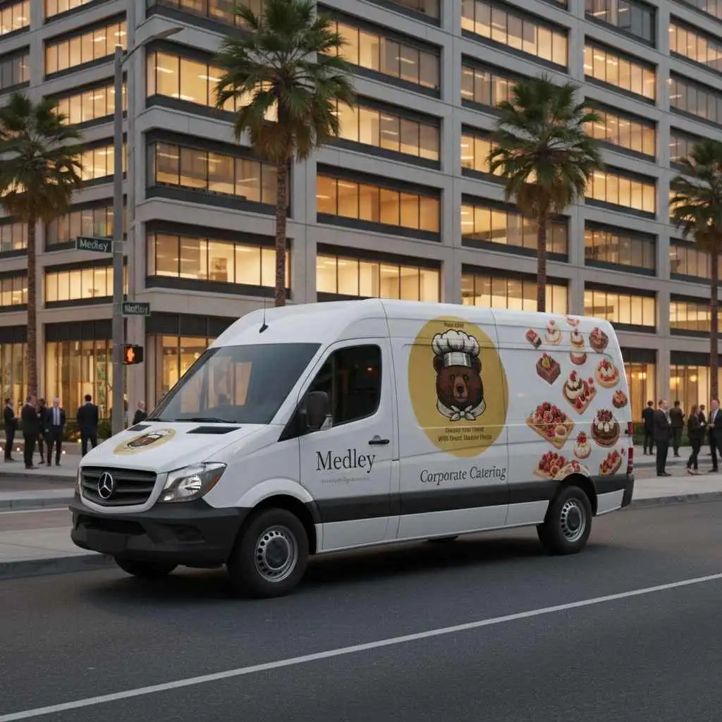 catering van outside corporate building in Medley