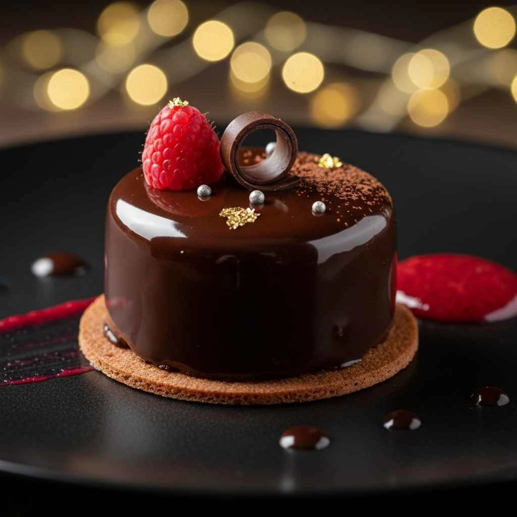 close-up of gourmet chocolate dessert with fine detailing