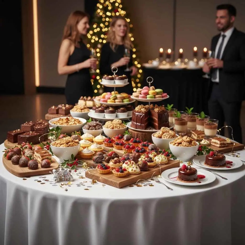 dessert table at a corporate holiday party