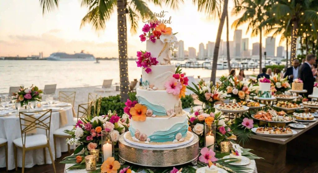 beach-themed wedding cake