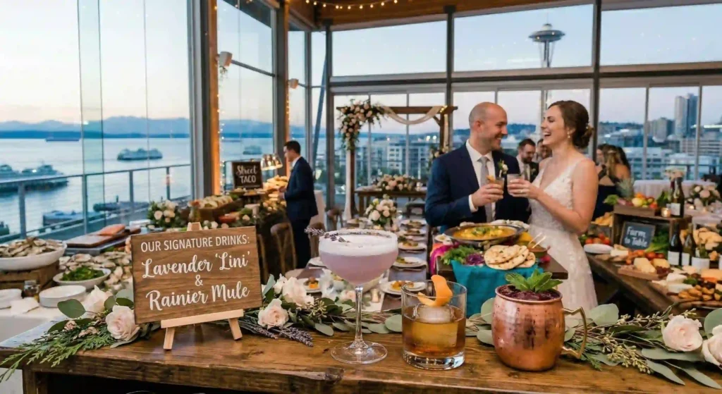 beautifully presented signature cocktails at a Seattle wedding reception.