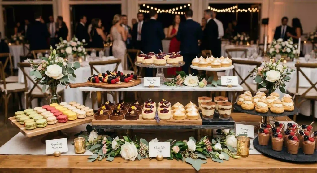 stylish dessert platter display suitable for weddings or corporate events.